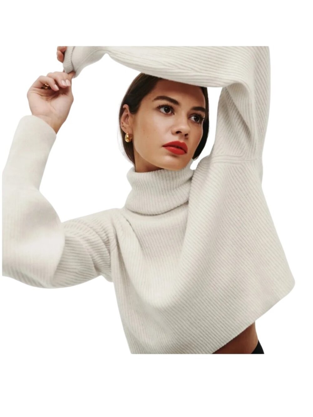 Reformation Luisa Cropped Cashmere Sweater gossamer cream ivory size S small